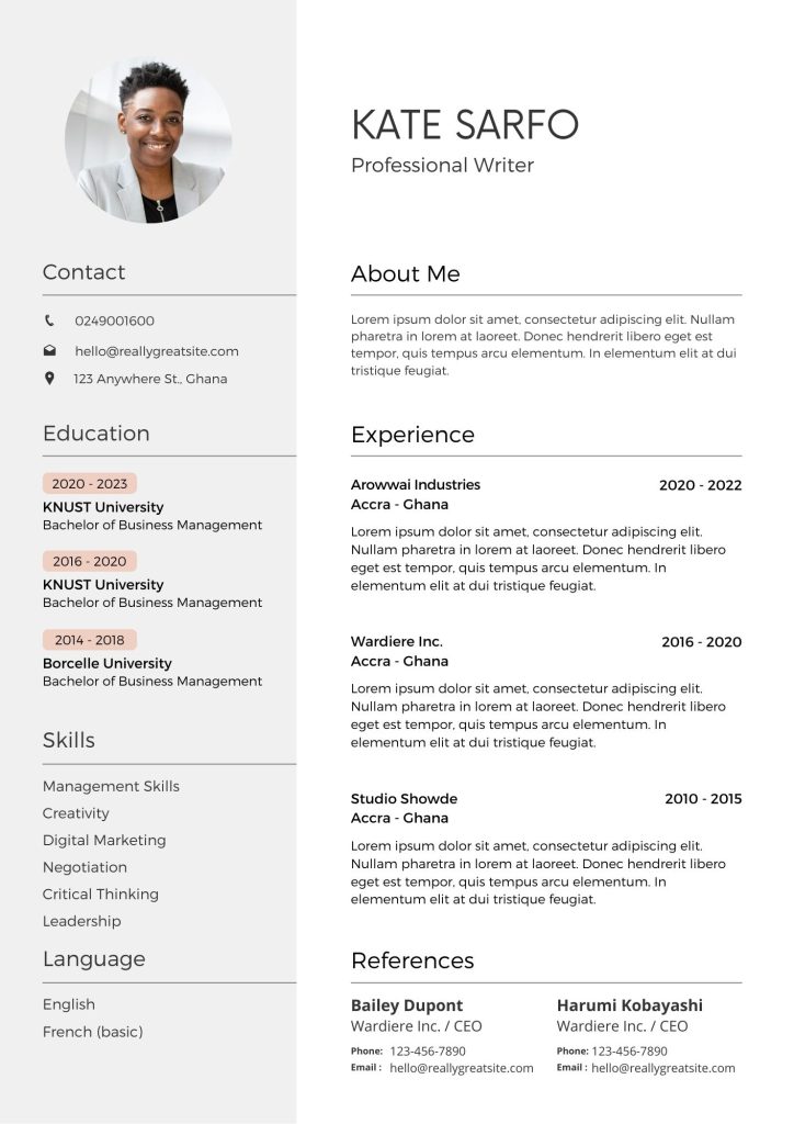 Curriculim Vitae CV samples Or Examples in Ghana. professional cv for the job, undergraduate cv samples in ghana more