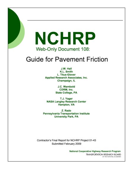 Cover of NCHRP: Web-Only Document 108: Guide for Pavement Friction